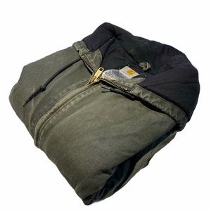 Vintage Leather Patch Carhartt Jacket in faded green